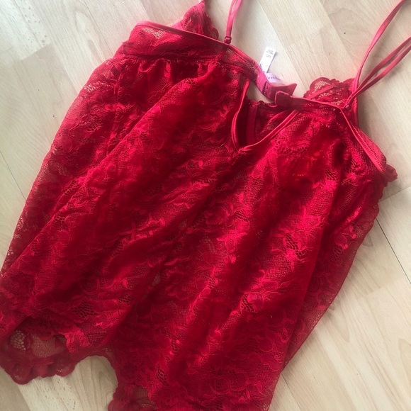 💋🌹 Sexy Babydoll Red Lace Seductive Lingerie La Vie En Rose - Picture 9 of 11